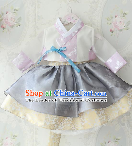 Asian Korean National Traditional Handmade Formal Occasions Costume, Palace Wedding Embroidered Grey Hanbok Clothing for Girls