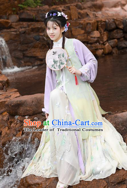 Asian China Ming Dynasty Palace Lady Costume Complete Set, Chinese Ancient Princess Embroidered Clothing for Women