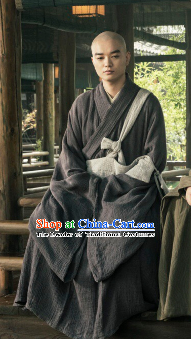 Ancient Chinese Tang Monk Long Robe Clothes Complete Set for Men