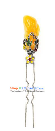 Traditional Korean Hair Accessories Girls Yellow Hairpins, Asian Korean Fashion Headwear Hair Stick for Kids