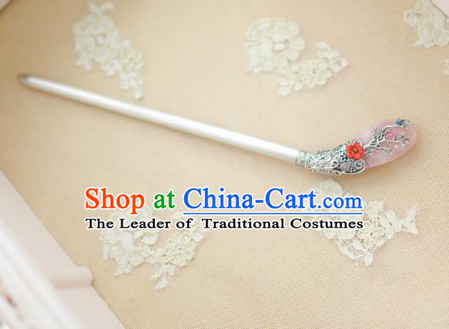 Traditional Korean Hair Accessories Bride Pink Jade Hairpins, Asian Korean Fashion Wedding Headwear for Kids