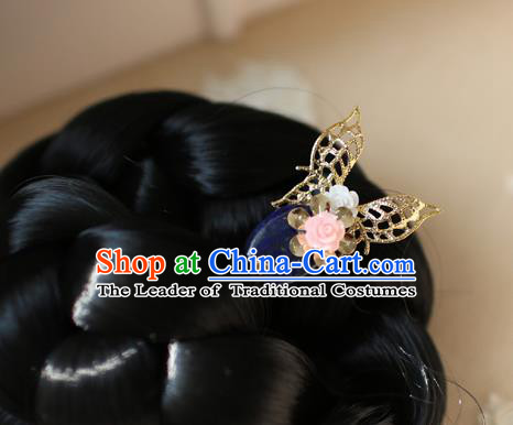 Traditional Korean Hair Accessories Bride Butterfly Flower Hairpins, Asian Korean Fashion Wedding Headwear for Kids