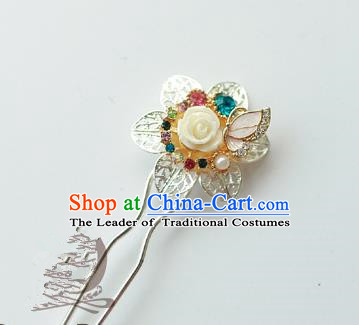 Traditional Korean National Hair Accessories Flower Hairpins, Asian Korean Fashion Wedding Hanbok Hair Decorations Headwear for Women