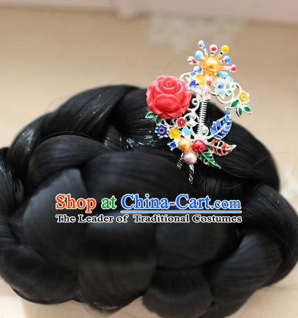 Traditional Korean National Hair Accessories Wedding Blueing Hairpins, Asian Korean Fashion Hanbok Hair Decorations Headwear for Women