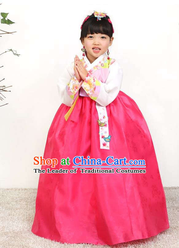 Asian Korean National Traditional Handmade Formal Occasions Girls Embroidered Blouse and Pink Dress Costume Hanbok Clothing for Kids