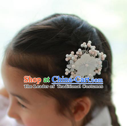 Traditional Korean National Hair Accessories Wedding Princess Shell Flowers Hair Stick, Asian Korean Fashion Hanbok Hair Claw Headwear for Girls