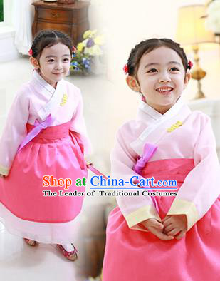 Traditional Korean National Handmade Formal Occasions Girls Hanbok Costume Embroidered Pink Blouse and Dress for Kids