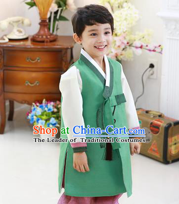 Asian Korean National Traditional Handmade Formal Occasions Boys Embroidery Green Hanbok Costume Complete Set for Kids