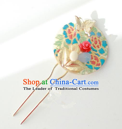 Traditional Korean National Hair Accessories Butterfly Hairpins, Asian Korean Fashion Wedding Hanbok Hair Decorations Headwear for Women