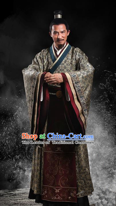 Traditional Chinese Ancient Han Dynasty Prime Minister Costume, Chinese Three Kingdoms Period Chancellor Embroidered Hanfu Clothing for Men