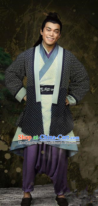 Traditional Chinese Ancient Han Dynasty Swordsman Costume, Chinese Three Kingdoms Period Knight Hanfu Clothing for Men