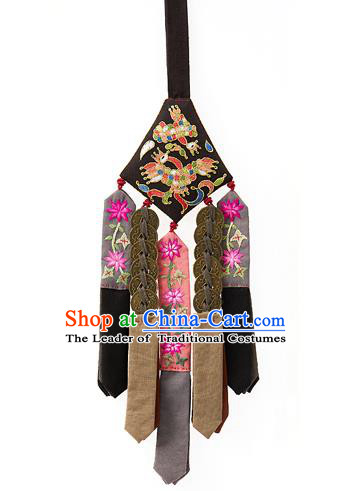 Traditional Korean Accessories Waist Pendant Embroidered Palace Taeniasis, Asian Korean Wedding Hanbok Copper Cash Tassel Waist Decorations for Women