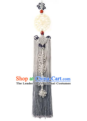 Traditional Korean Accessories Waist Pendant Chinese Knot Palace Taeniasis, Asian Korean Wedding Hanbok Grey Tassel Waist Decorations for Women