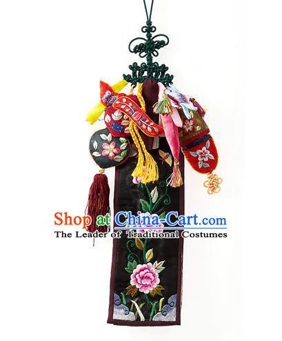 Korean National Accessories Bride Embroidered Flowers Waist Pendant, Asian Korean Wedding Hanbok Colorful Tassel Waist Decorations for Women