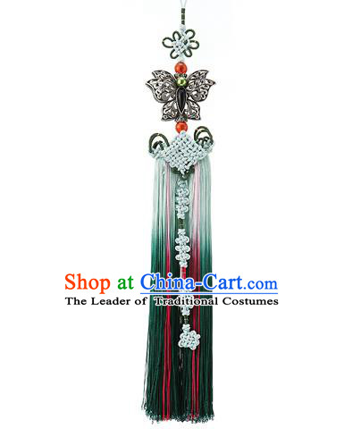 Asian Korean Hanbok Green Tassel Waist Decorations, Korean National Belts Accessories Wedding Bride Waist Pendant for Women