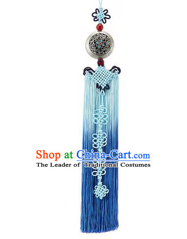 Asian Korean Hanbok Blue Tassel Waist Decorations, Korean National Belts Accessories Wedding Bride Waist Pendant for Women