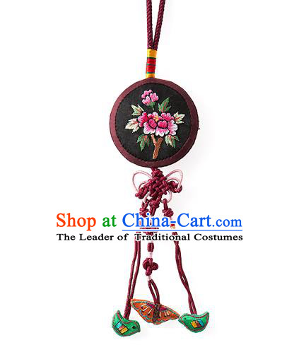 Asian Korean Hanbok Embroidered Butterfly Tassel Waist Decorations, Korean National Belts Accessories Wedding Bride Waist Pendant for Women