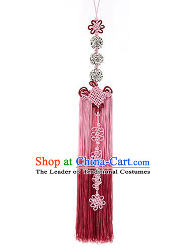 Korean National Belts Accessories Bride Wedding Hanbok Pink Waist Pendant, Asian Korean Tassel Chinese Knot Waist Decorations for Women