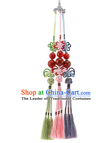 Korean National Accessories Bride Wedding Chinese Knot Beads Waist Pendant, Asian Korean Hanbok Tassel Waist Decorations for Women