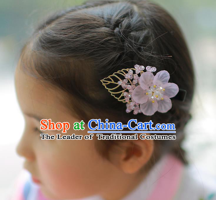 Traditional Korean Hair Accessories Pink Flowers Hair Claw, Asian Korean Hanbok Fashion Headwear for Kids