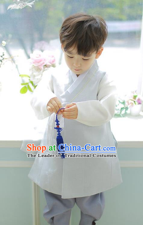 Asian Korean National Handmade Formal Occasions Embroidered Palace Prince White Hanbok Costume Complete Set for Boys