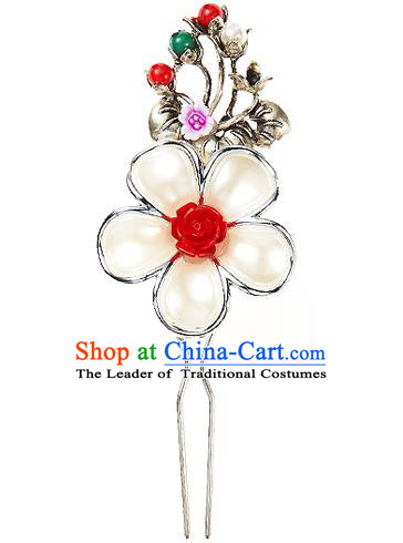 Traditional Korean National Wedding Hair Accessories Bride Palace Cyphers Pearls Flowers Hairpins, Korean Hanbok Fashion Hair Stick Headwear for Women