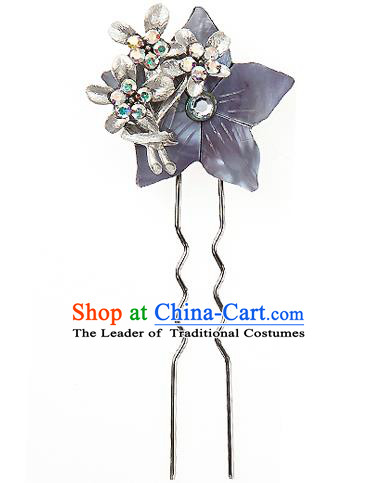 Traditional Korean National Wedding Hair Accessories Bride Palace Cyphers Grey Flower Hairpins, Korean Hanbok Fashion Hair Stick Headwear for Women