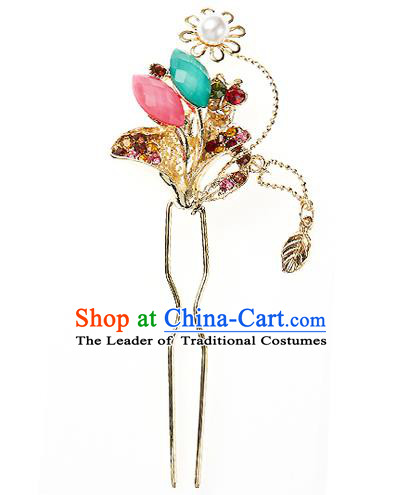 Traditional Korean National Hair Accessories Bride Wedding Crystal Butterfly Hairpins, Asian Korean Hanbok Fashion Headwear Hair Stick for Women