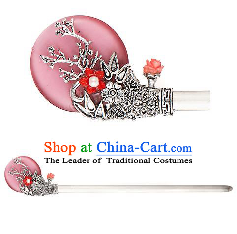 Traditional Korean National Hair Accessories Bride Wedding Pink Hairpins, Asian Korean Hanbok Fashion Headwear Hair Stick for Women