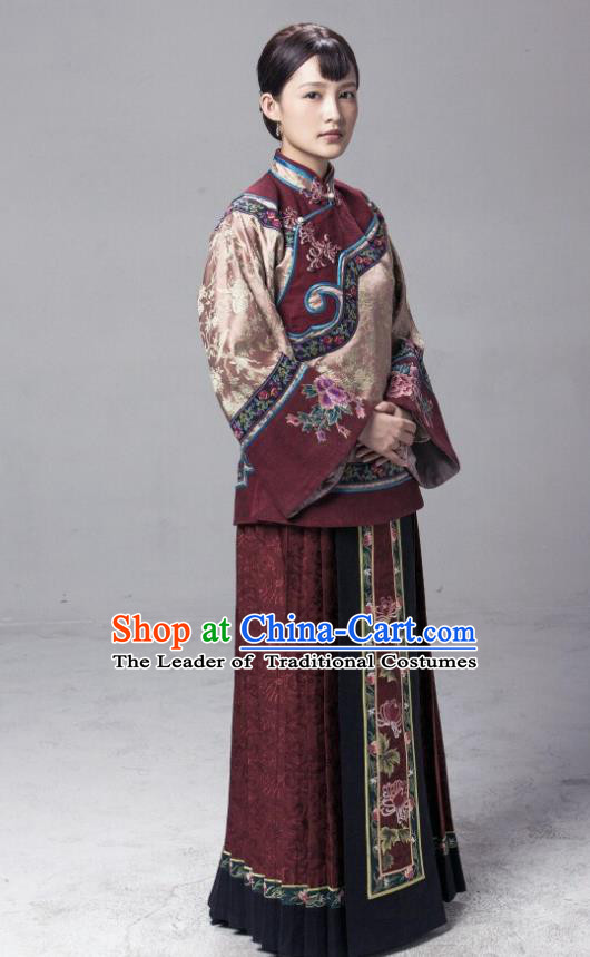 Traditional Chinese Republic of China Young Lady Costume, Asian China Ancient Countrywoman Embroidered Xiuhe Suit for Women