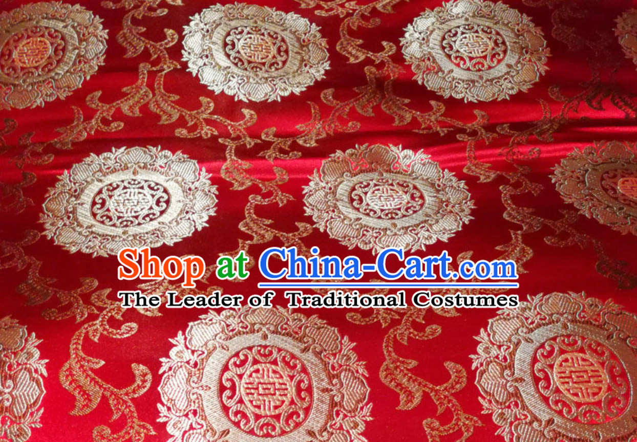 Red Traditional Chinese Round Flower Brocade Fabric