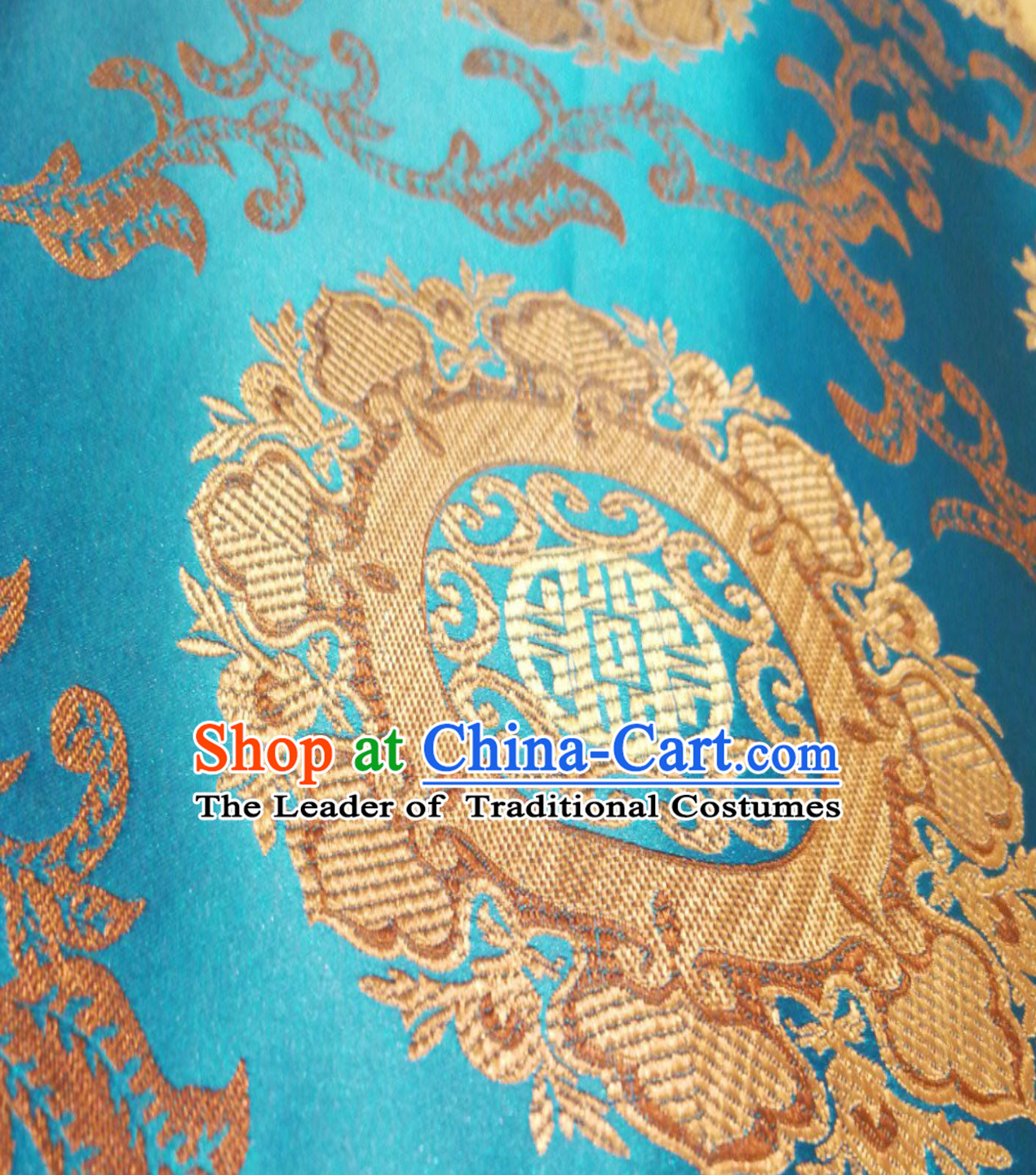 Lake Blue Color Traditional Chinese Round Flower Brocade Fabric