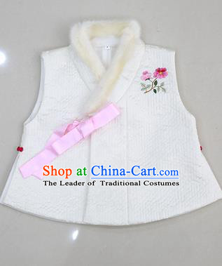 Asian Korean National Traditional Handmade Formal Occasions Embroidered White Hanbok Waistcoat for Kids