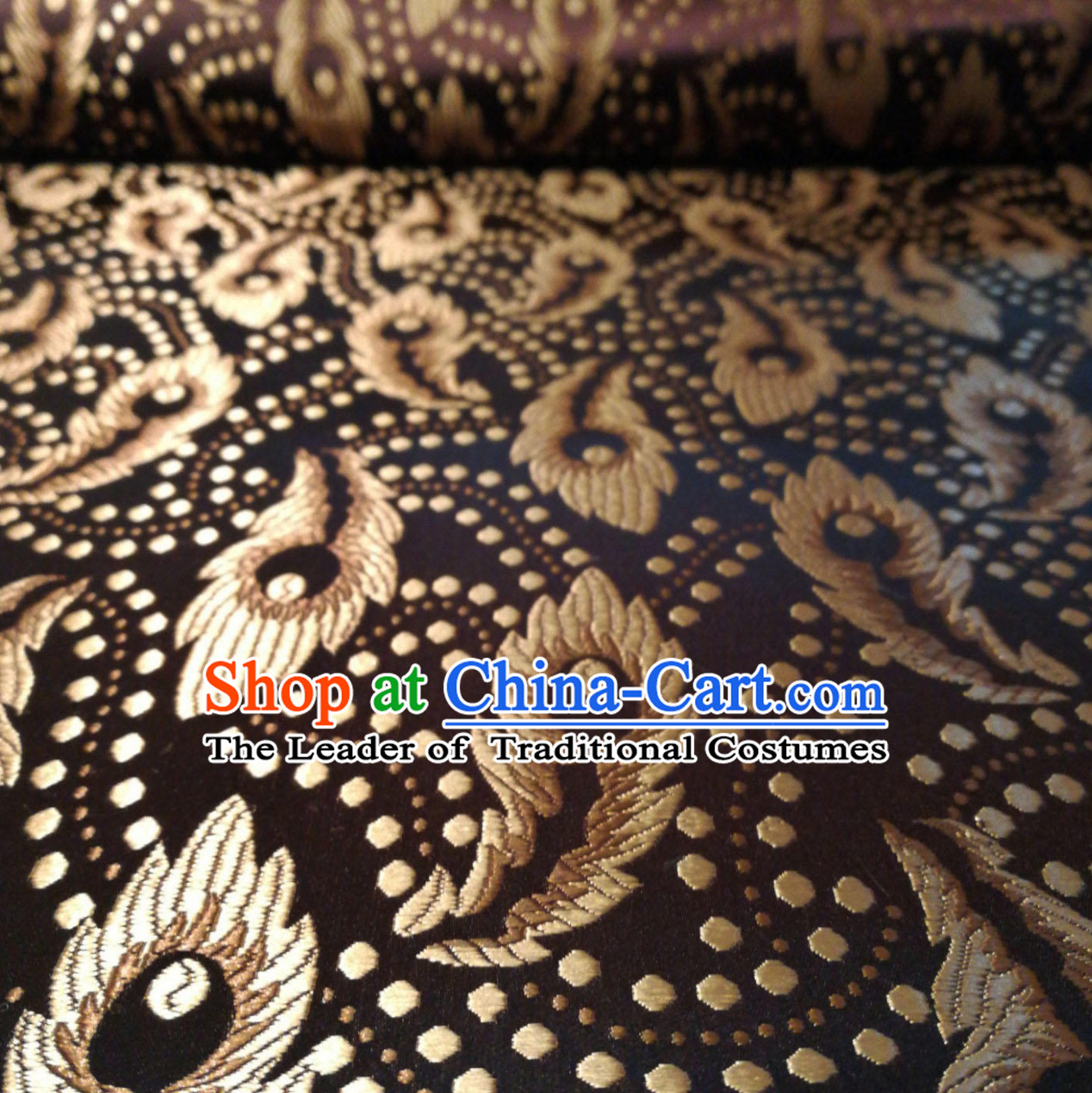 Coffee Color Chinese Royal Palace Style Traditional Feather Pattern Design Brocade Fabric Silk Fabric Chinese Fabric Asian Material