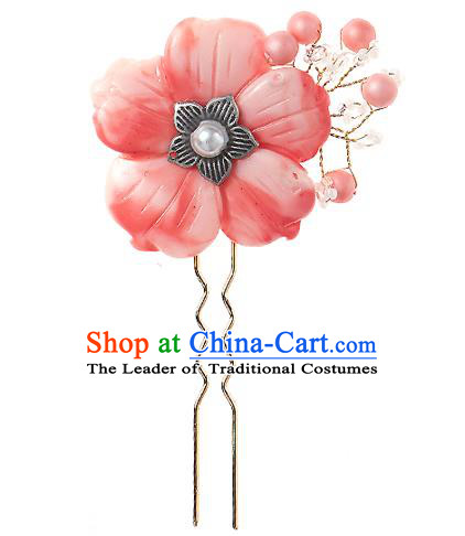 Korean National Wedding Hair Accessories Bride Pink Flower Hair Clip, Korean Hanbok Fashion Palace Hairpins for Women