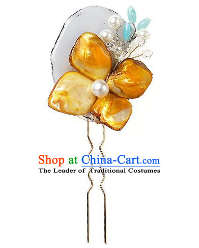 Korean National Wedding Hair Accessories Bride Yellow Flower Hair Clip, Korean Hanbok Fashion Palace Hairpins for Women