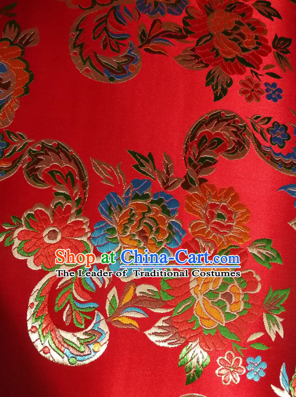 Royal Red Color Chinese Royal Palace Style Traditional Flower Peony Pattern Design Brocade Fabric Silk Fabric Chinese Fabric Asian Material