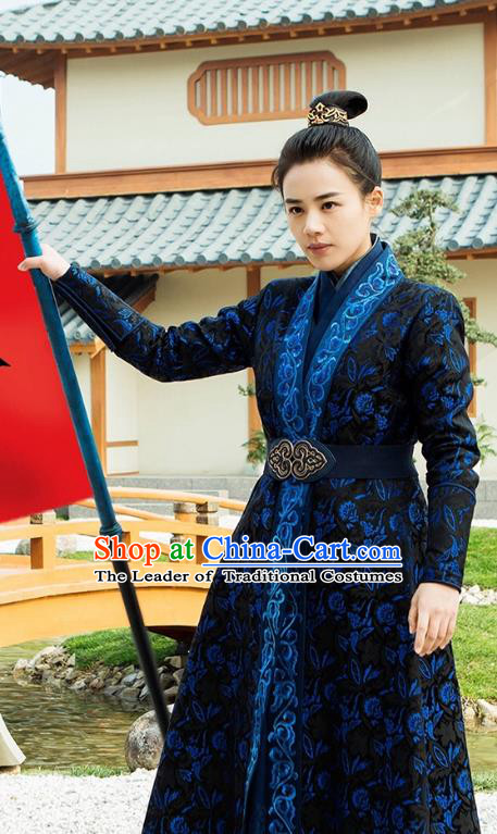 Traditional Chinese Song Dynasty Swordswoman Costume, Asian China Ancient Knight Embroidered Clothing for Women