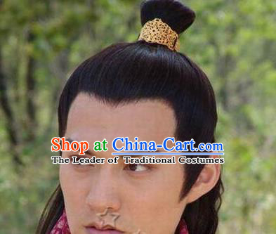 Chinese Ancient Opera Swordsman Wig, Traditional Chinese Beijing Opera Prince Wig Sheath for Men