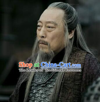 Chinese Ancient Opera Han Dynasty Chancellor Wig Beard Eyebrows, Traditional Chinese Beijing Opera Old Men Wig Sheath for Men
