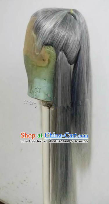 Chinese Ancient Swordsman Long Wig Set Beijing Opera False Beard Mustache