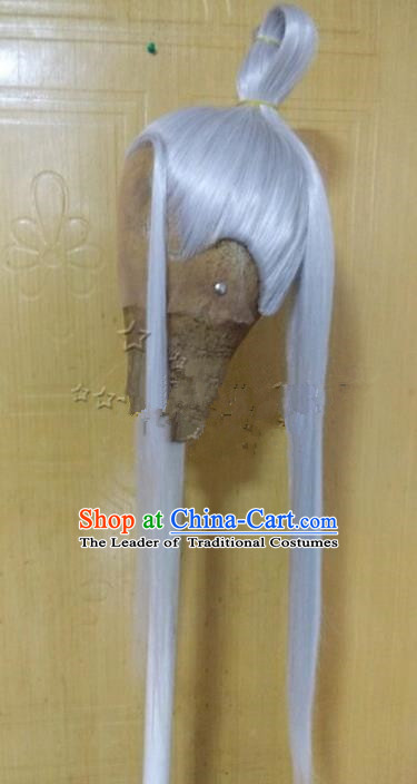 Chinese Ancient Swordsman Long Wig Set Beijing Opera False Beard Mustache