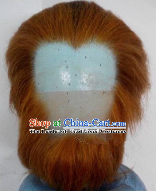 Chinese Ancient Journey to the West Handsome Monkey King Wig and Beard, Traditional Chinese Beijing Opera Monk Mustache for Men