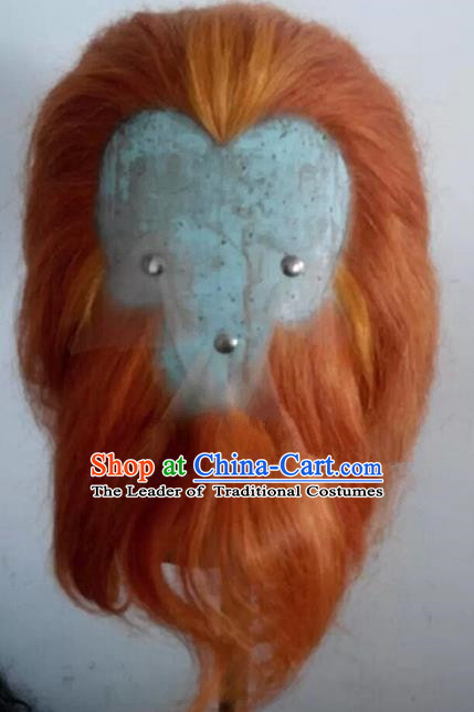 Chinese Ancient Journey to the West Handsome Monkey King Wig and Beard, Traditional Chinese Beijing Opera Sun Wukong Mustache for Men
