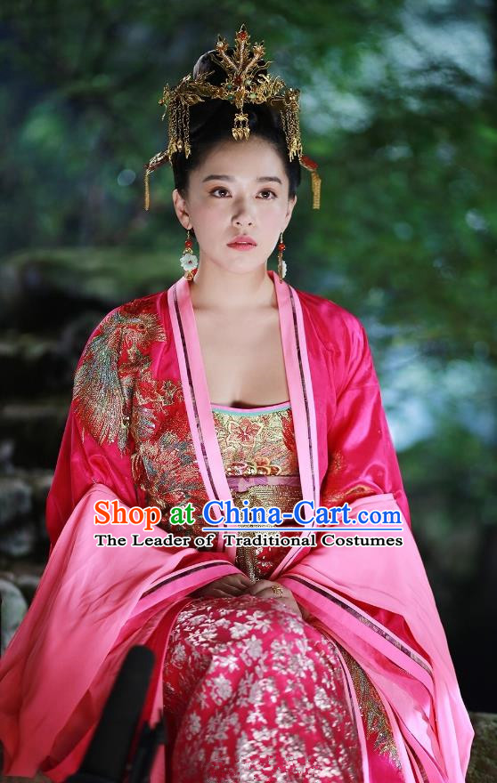 Traditional Chinese Tang Dynasty Princess Wedding Red Clothing, China Ancient Palace Lady Embroidered Dress Costume for Women