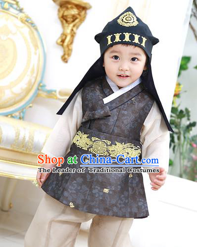 Asian Korean National Traditional Handmade Formal Occasions Boys Embroidery Black Vest Hanbok Costume Complete Set for Kids