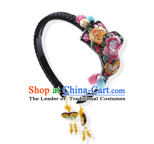 Korean National Bride Hair Accessories Embroidered Hair Clasp, Asian Korean Hanbok Palace Headband Headwear for Kids