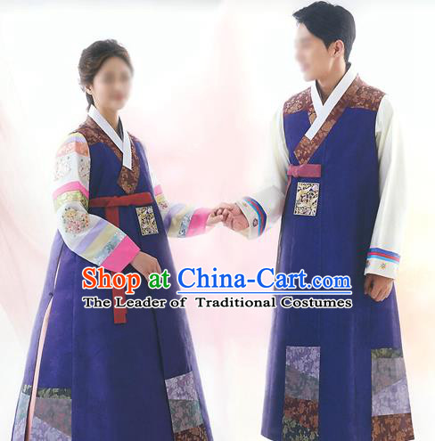 Top Grade Korean National Handmade Wedding Palace Bride and Bridegroom Hanbok Embroidered Costume Complete Set