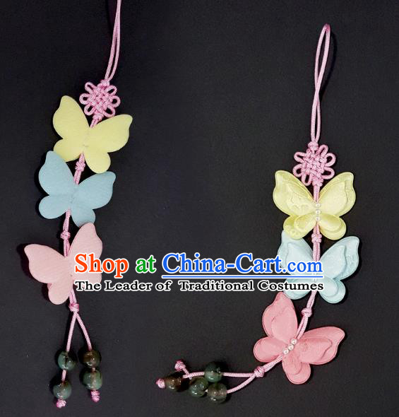 Asian Korean Hanbok Butterfly Tassel Waist Decorations, Korean National Belts Accessories Wedding Bride Waist Pendant for Kids