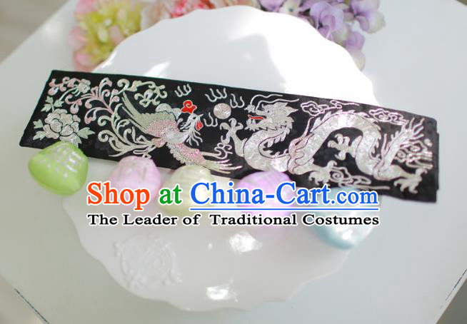 Traditional Korean Accessories Embroidered Dragon and Phoenix Black Waist Belts, Asian Korean Fashion Waistband Decorations for Kids